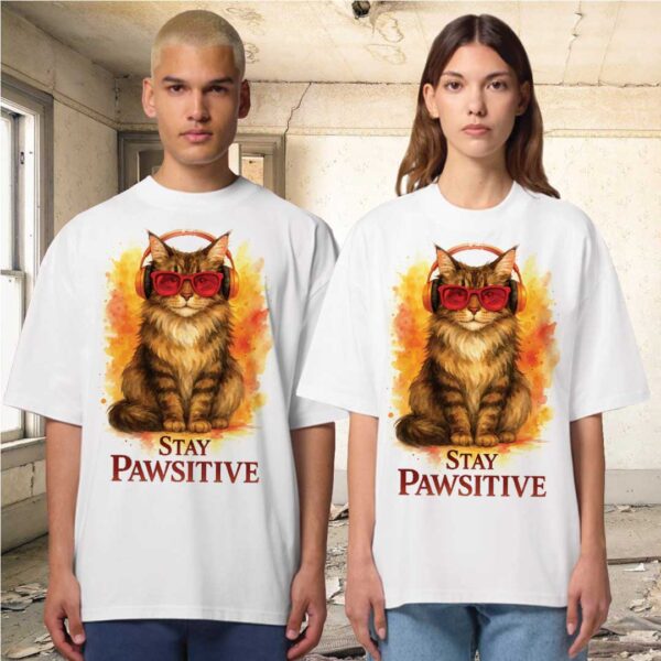 Stay Pawsitive – Unisex OVERSIZED Тениска с котка Мейн Куун - Image 10