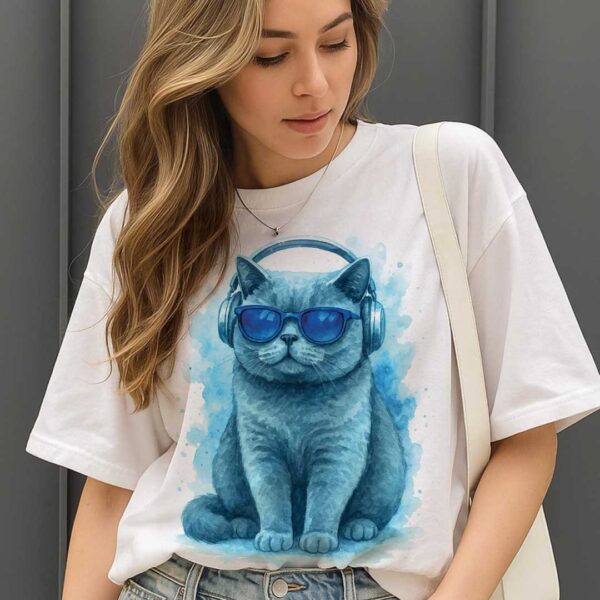 Stay Pawsitive – Unisex OVERSIZED тениска с британска синя котка - Image 5