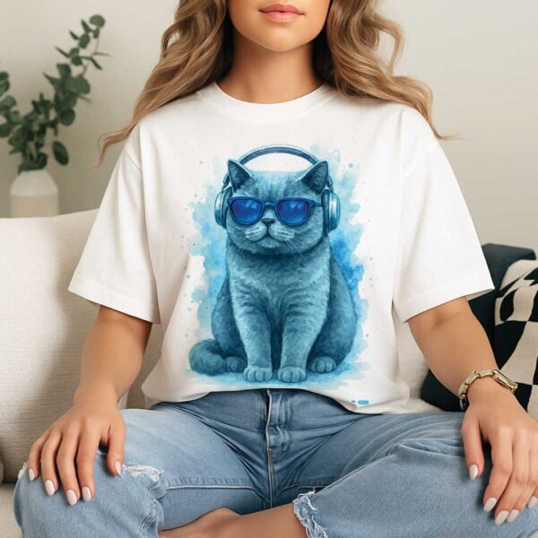 Stay Pawsitive – Unisex OVERSIZED тениска с британска синя котка - Image 3