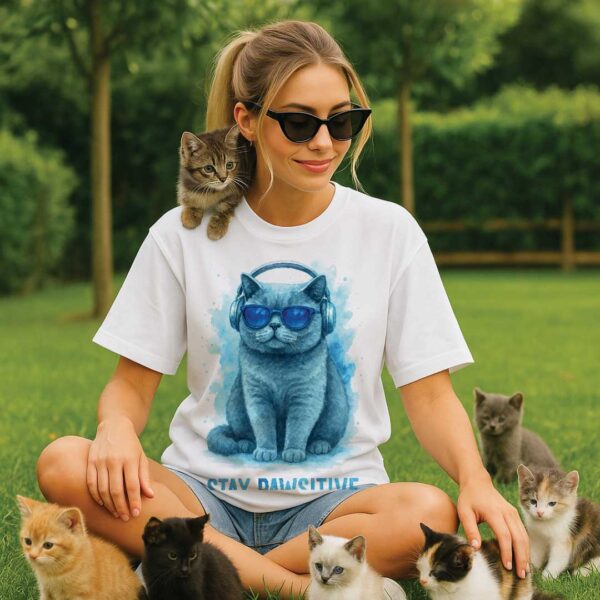 Stay Pawsitive – Unisex OVERSIZED тениска с британска синя котка - Image 6