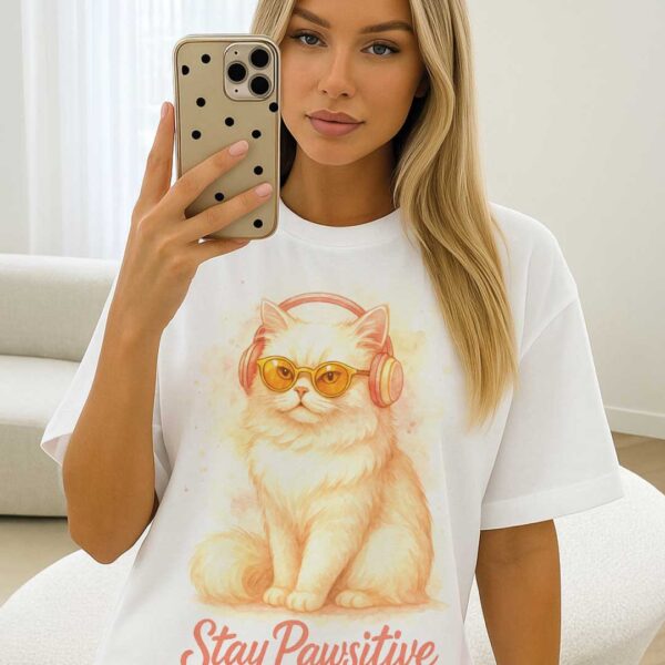 Stay Pawsitive – Unisex OVERSIZED тениска с персийска котка в пастелни тонове - Image 12