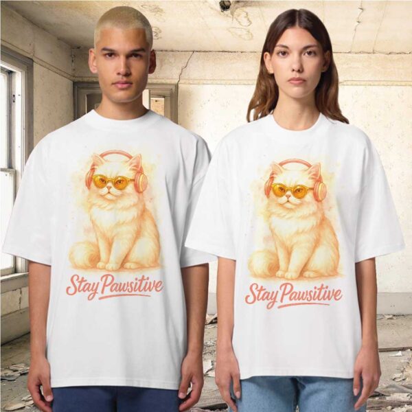 Stay Pawsitive – Unisex OVERSIZED тениска с персийска котка в пастелни тонове - Image 6