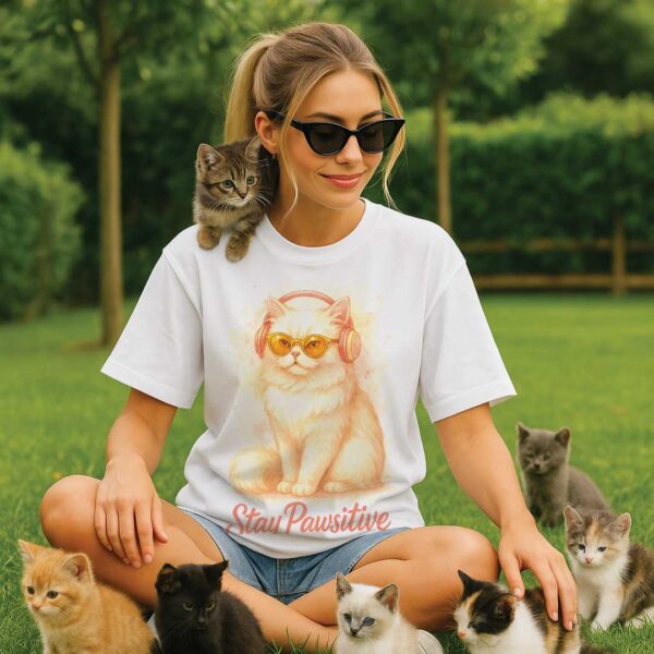 Stay Pawsitive – Unisex OVERSIZED тениска с персийска котка в пастелни тонове