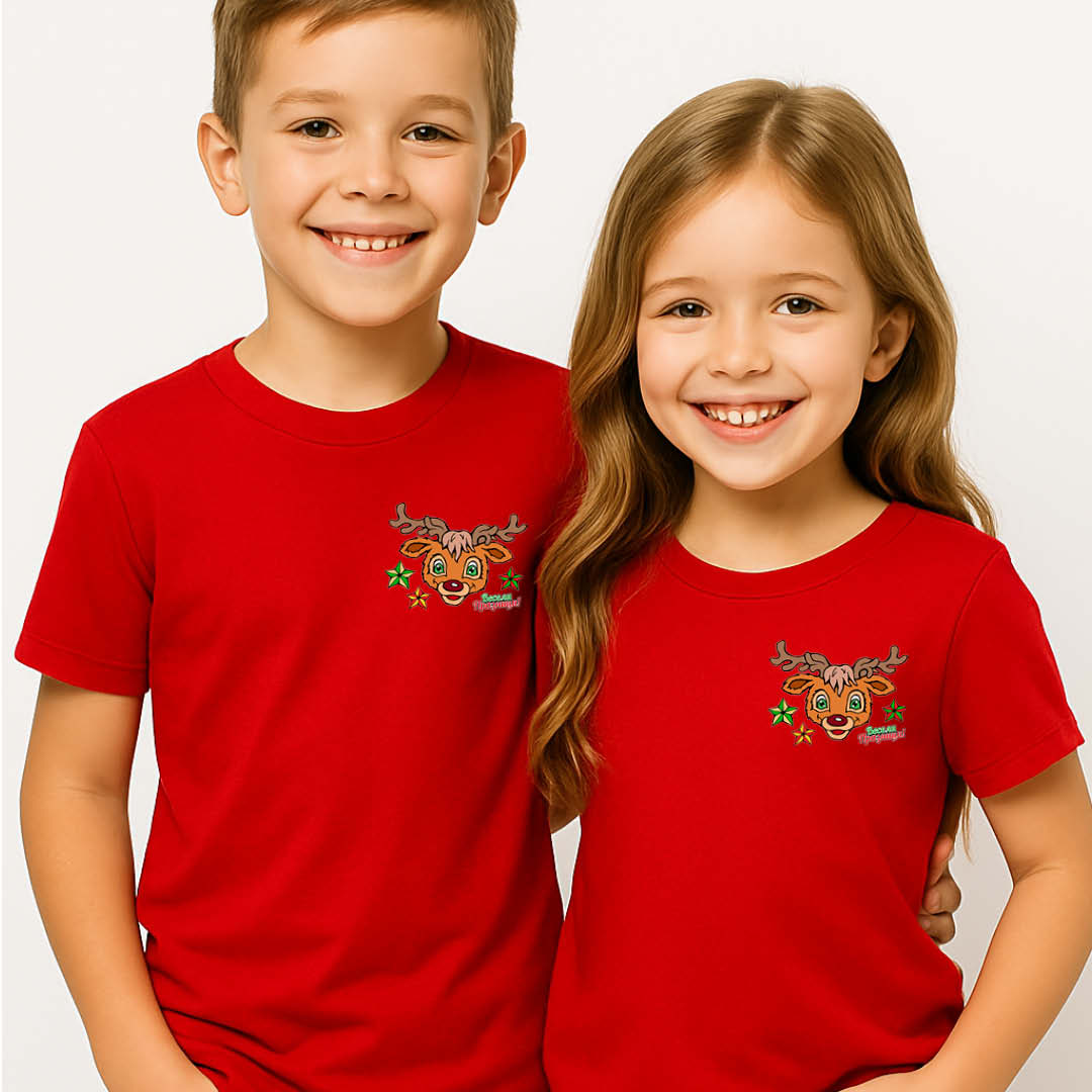 Коледна тениска с еленчето Рудолф – червена, за семейства и компании - Image 4