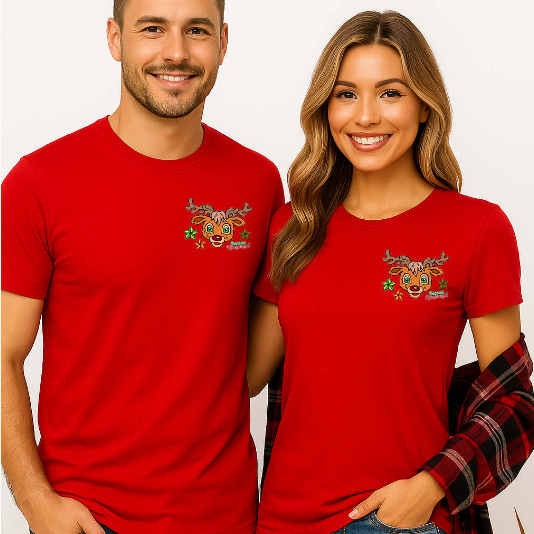 Коледна тениска с еленчето Рудолф – червена, за семейства и компании - Image 3