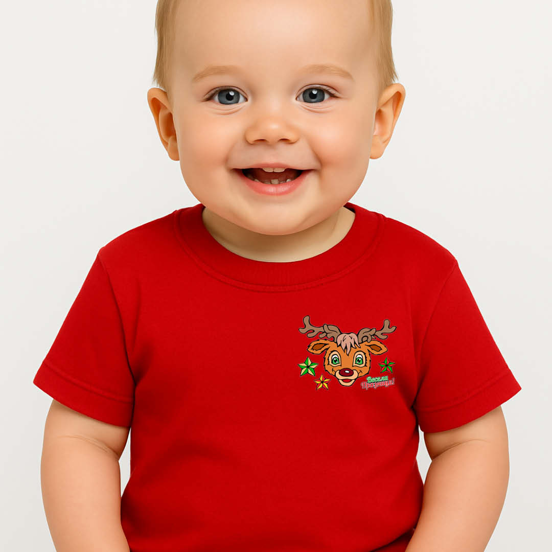 Коледна тениска с еленчето Рудолф – червена, за семейства и компании - Image 2