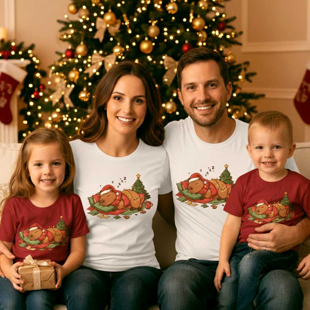 Коледни тениски с капибара за семейства и двойки