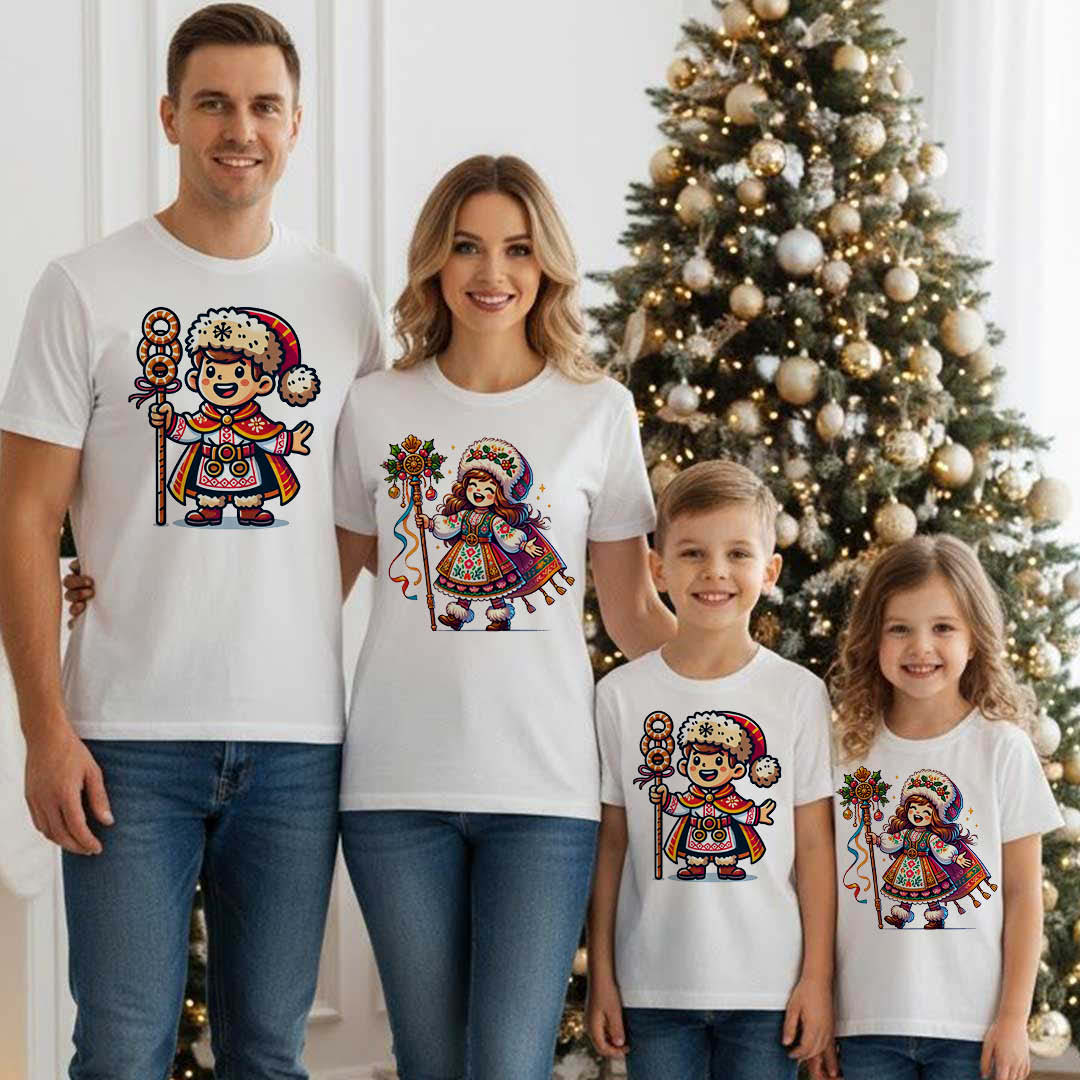 Българска Коледа – семейни тениски с коледари и народни мотиви