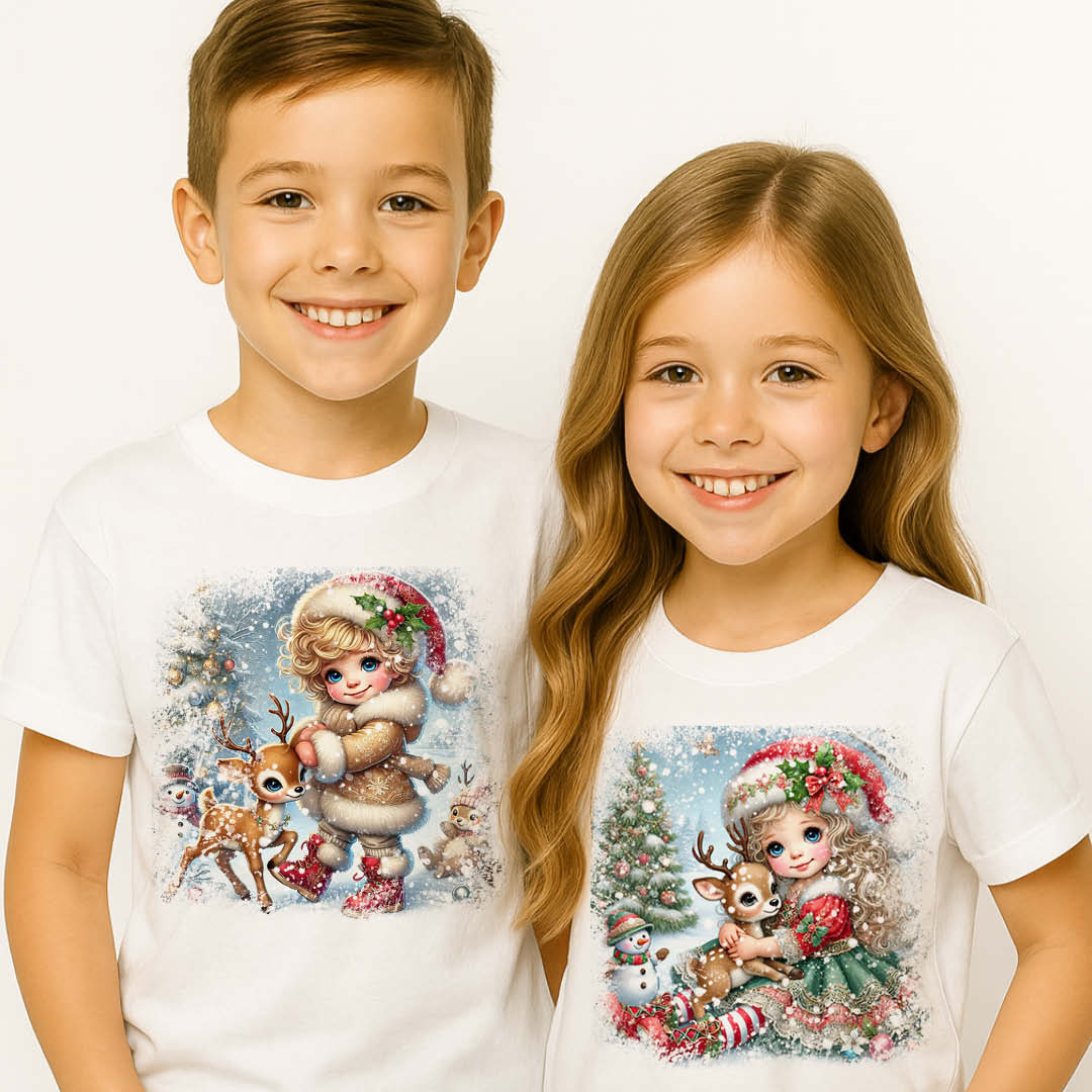 Коледни тениски с дете и еленче Коледни тениски с дете и еленче