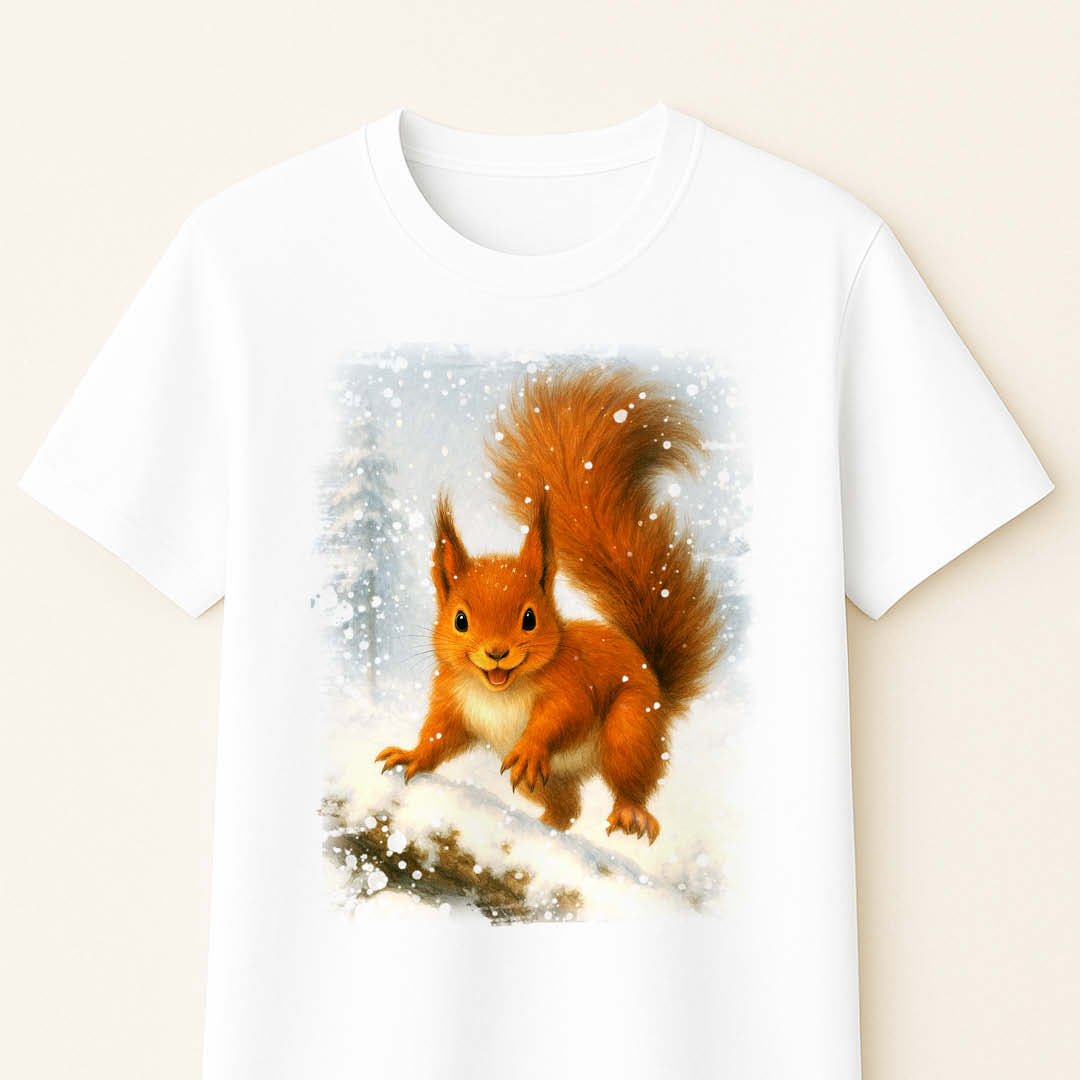 Зимна тениска с игрива катеричка Зимна тениска с игрива катеричка