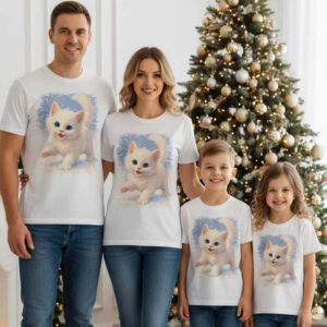 Зимна тениска с бяло котенце Зимна тениска с бяло котенце