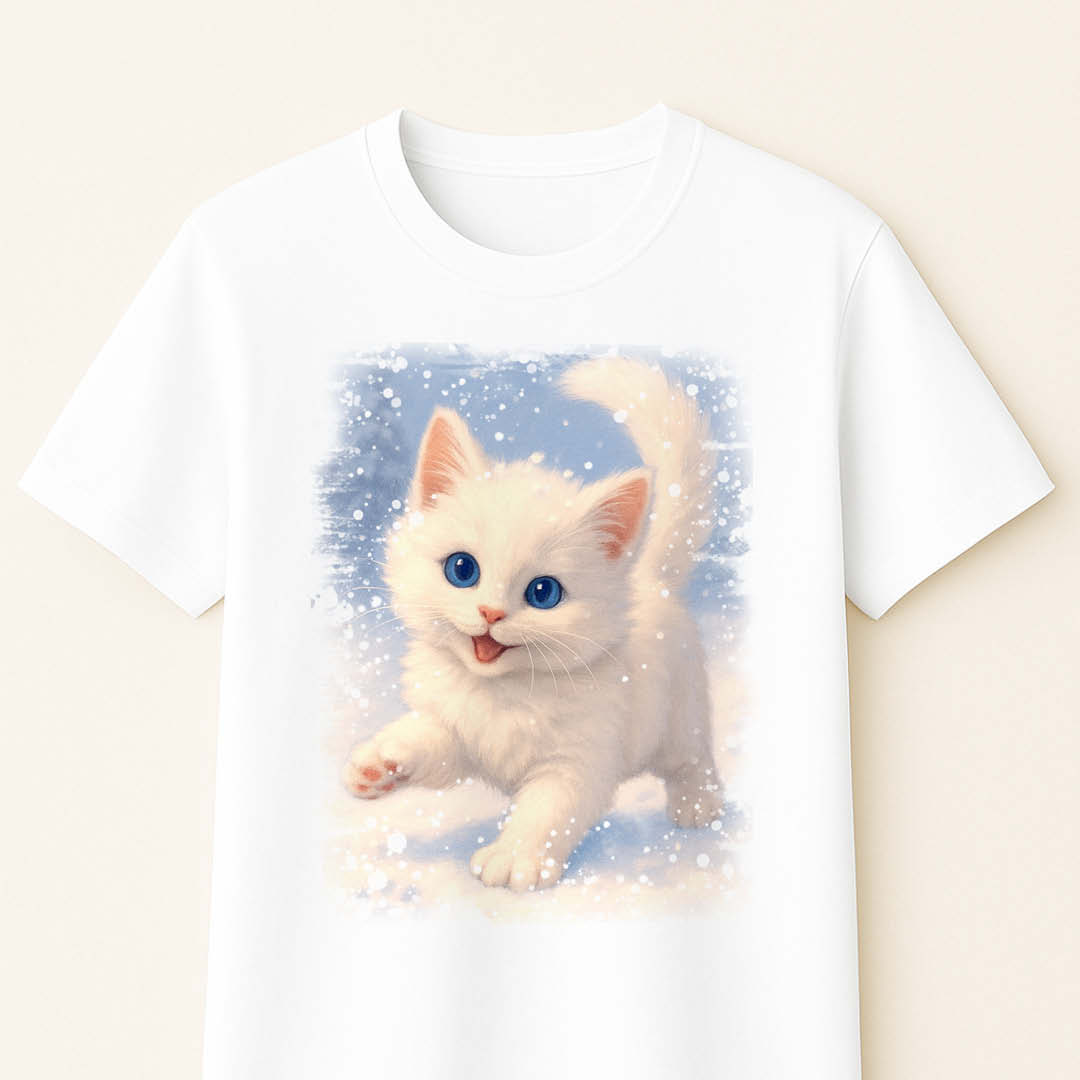 Зимна тениска с бяло котенце Зимна тениска с бяло котенце