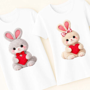 Комплект тениски за влюбени – плюшени зайчета