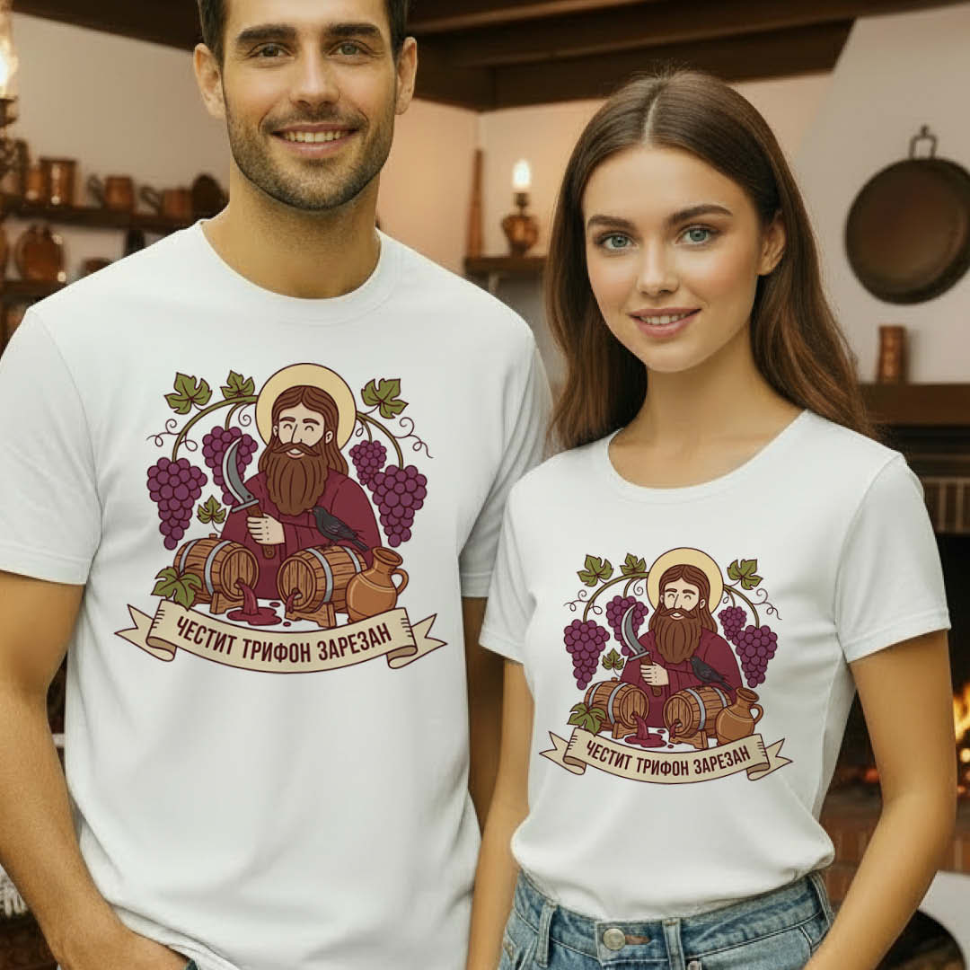 Комплект тениски за двойки Честит Трифон Зарезан