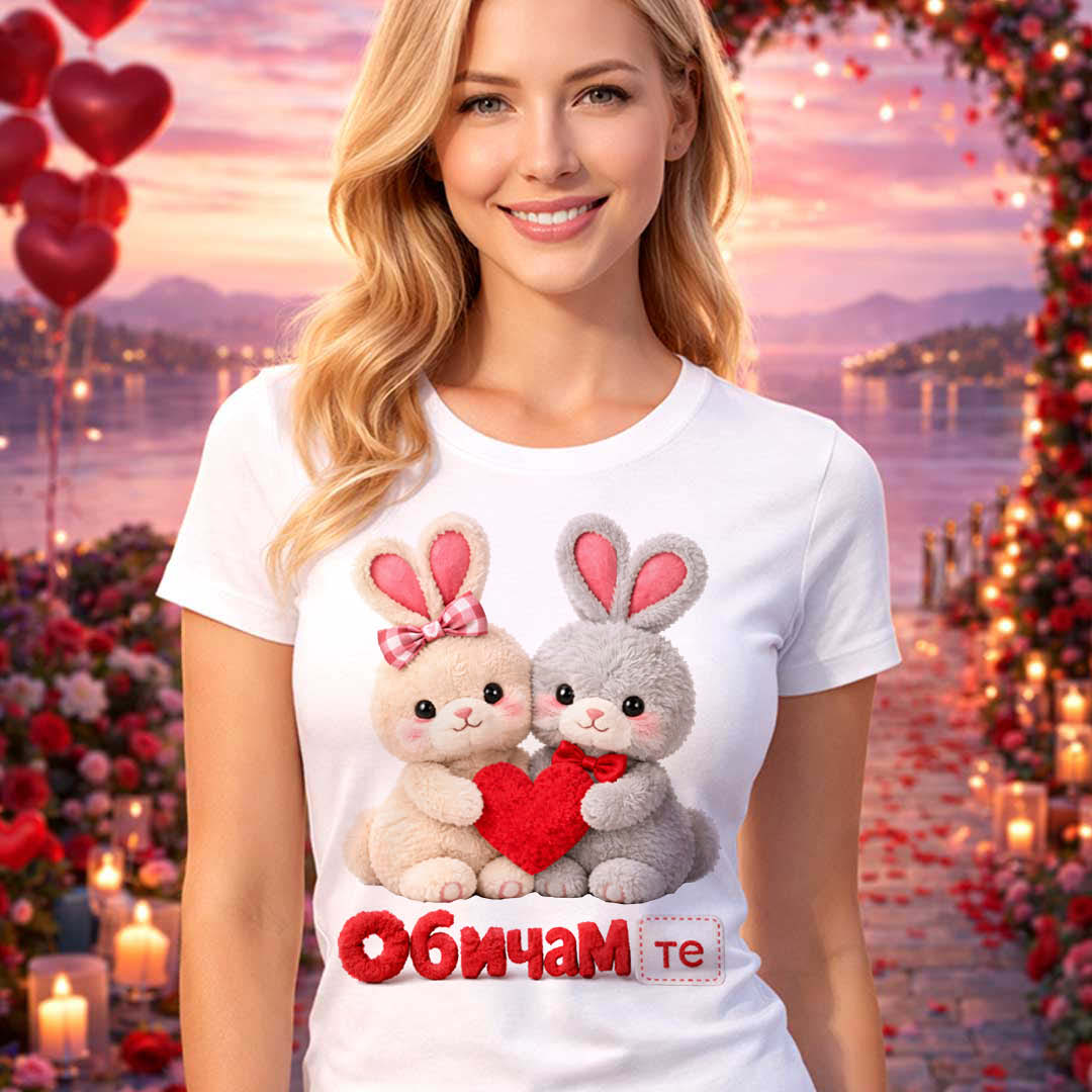 Тениска Обичам те – плюшени зайчета