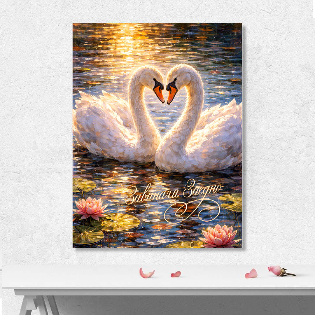 Завинаги заедно – романтична картина с лебеди