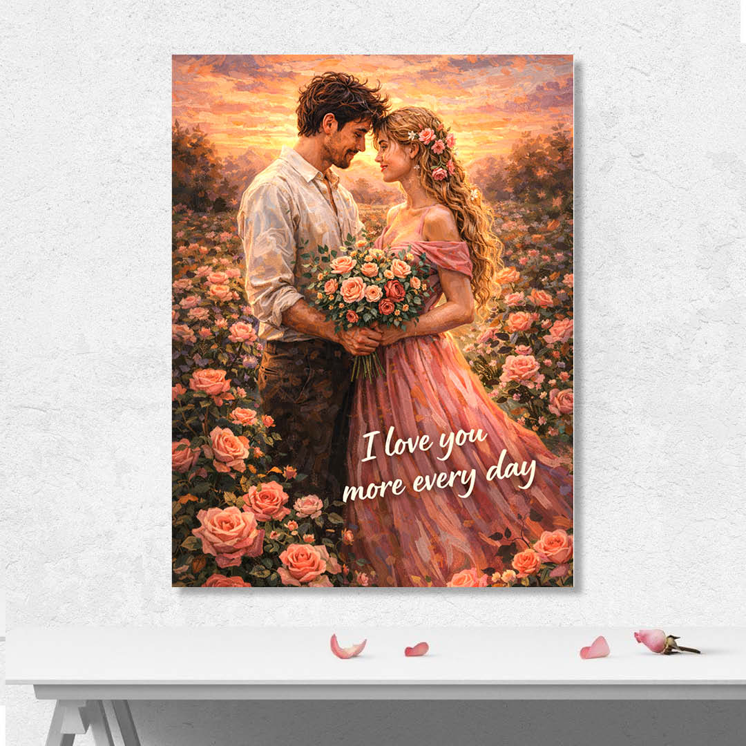 Обичам те все повече – романтична картина с послание