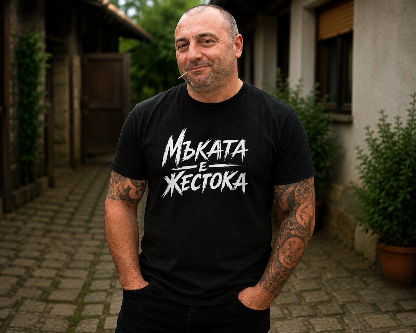 Тениска с щампа Класически Българин - Мъката е Жестока
